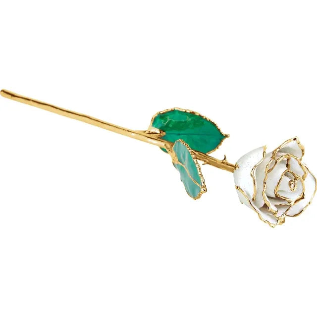 Lacquered Sparkle White Rose with Gold Trim