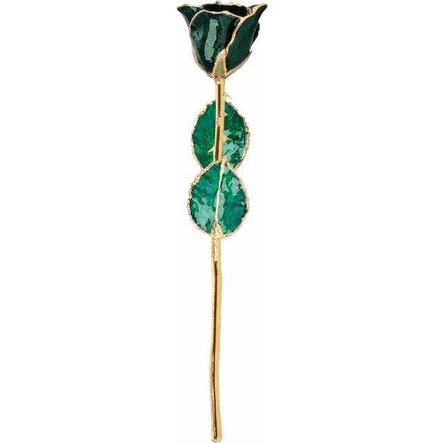 Lacquered Sparkle Emerald Rose with Gold Trim