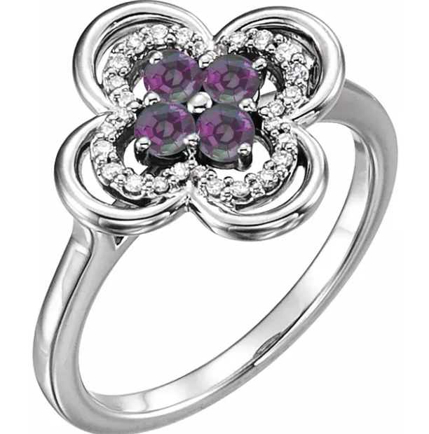 Clover Alexandrite and Diamond Ring