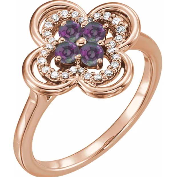 Clover Alexandrite and Diamond Ring