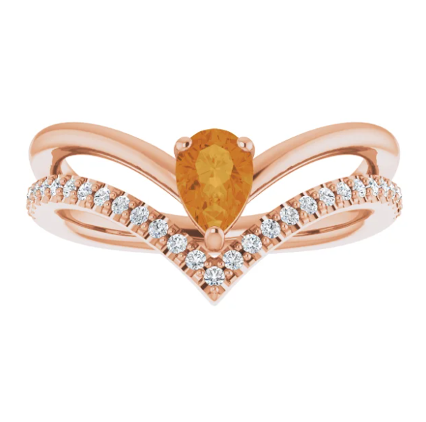 Bellflower Citrine and Diamond Chevron Ring