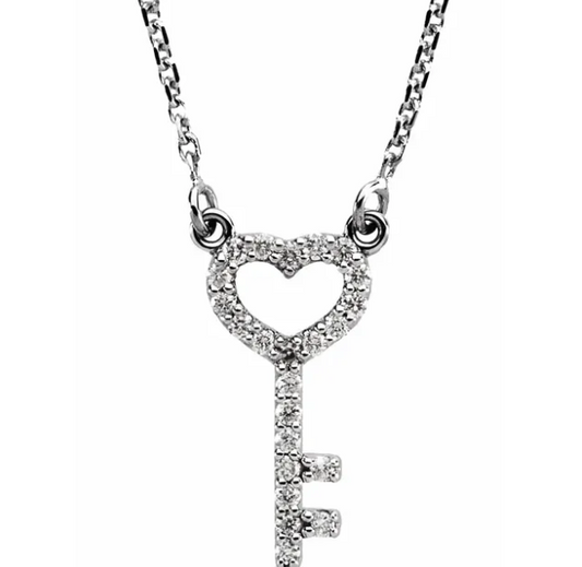 Peony Diamond Heart Key Necklace