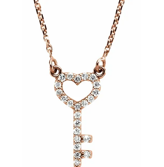 Peony Diamond Heart Key Necklace