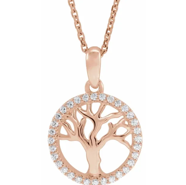 Peony Diamond Tree of Life Necklace