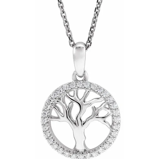 Peony Diamond Tree of Life Necklace