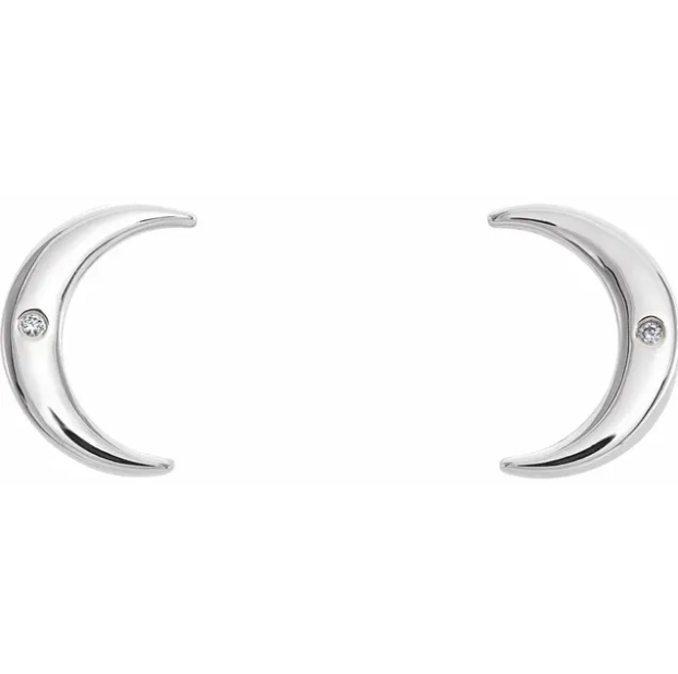 Aster Diamond Accent Crescent Moon Stud Earrings