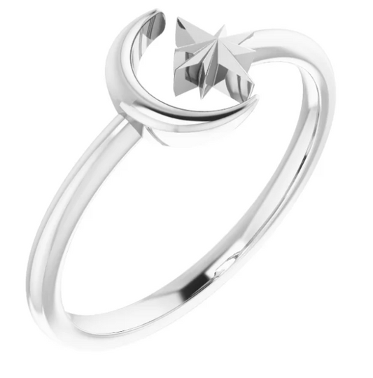 Aster Crescent Moon & Star Ring