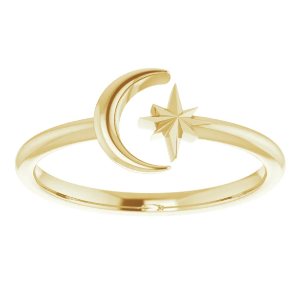 Aster Crescent Moon & Star Ring