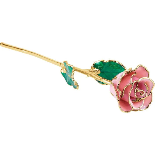 Lacquered Pink Pearl Rose with Gold Trim