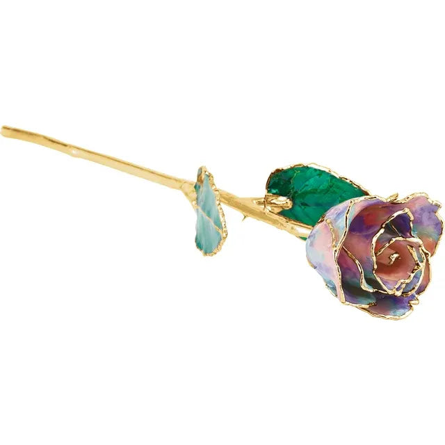 Lacquered Opal Colored Rose with Gold Trim