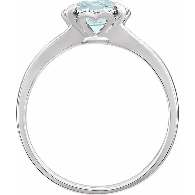 Peony Aquamarine & Diamond Halo Style Ring