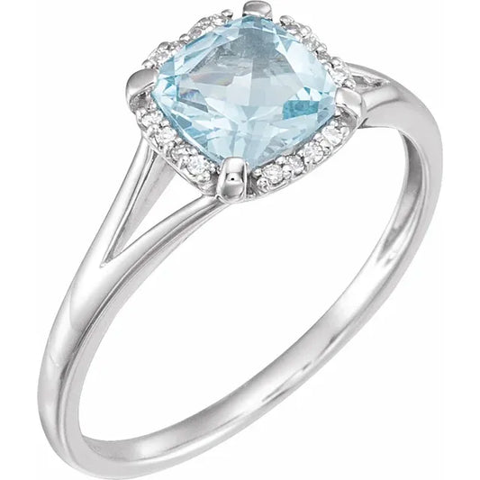 Peony Sky Blue Topaz & Diamond Halo Style Ring