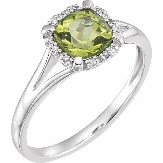 Peony Peridot & Diamond Halo Style Ring