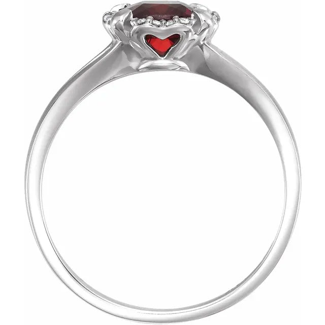 Peony Garnet & Diamond Halo Style Ring