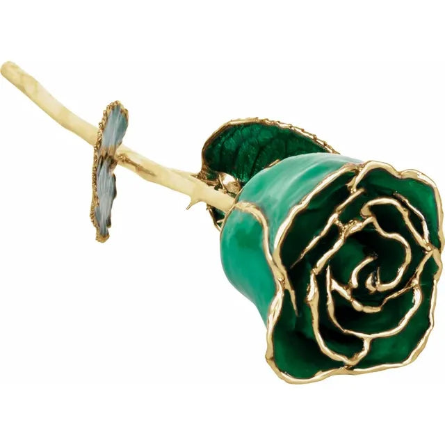 Lacquered Emerald Rose with Gold Trim