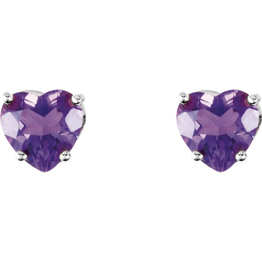 Peony Amethyst Heart Stud Earrings