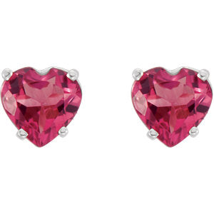 Peony Pink Tourmaline Heart Stud Earrings