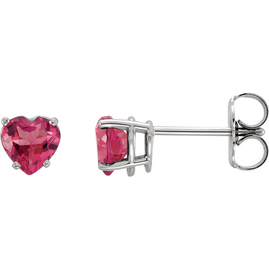 Peony Pink Tourmaline Heart Stud Earrings