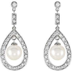 Iris Pearl & Diamond Dangle Earrings