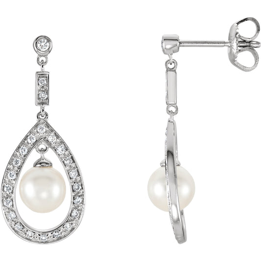Iris Pearl & Diamond Dangle Earrings
