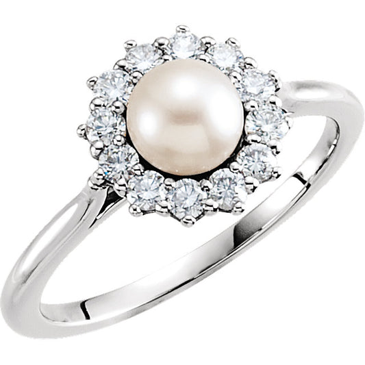 Orchid Pearl and Diamond Halo Style Ring