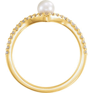 Bellflower Pearl and Diamond Chevron Ring