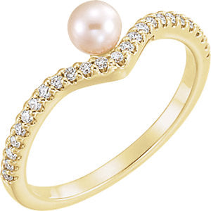 Bellflower Pearl and Diamond Chevron Ring
