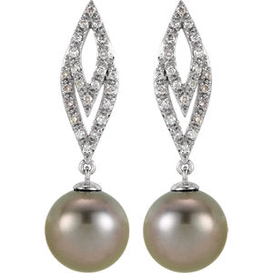 Orchid Tahitian Pearl & Diamond Dangle Earrings