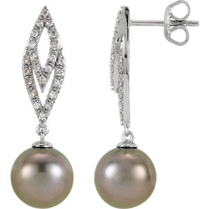 Orchid Tahitian Pearl & Diamond Dangle Earrings