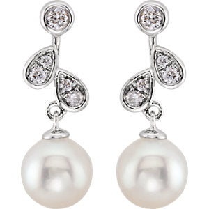 Pearl & Diamond Dangle Earrings