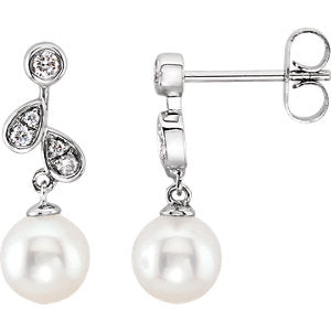 Pearl & Diamond Dangle Earrings