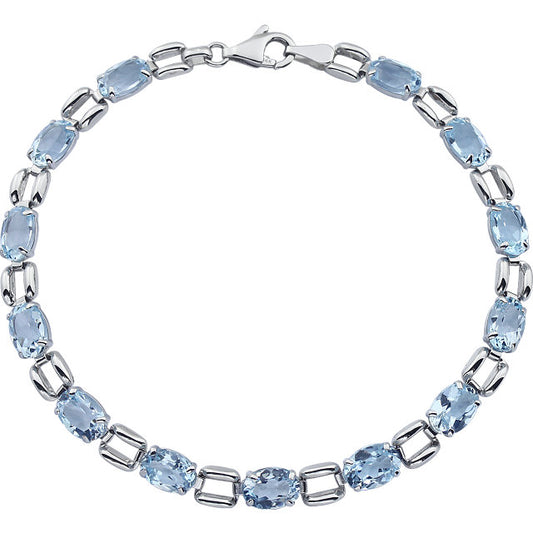 Plumeria Sky Blue Topaz Oval Line Bracelet