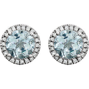 Hydrangea Aquamarine & Diamond Halo Style Earrings