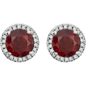 Hydrangea Garnet & Diamond Halo Style Earrings