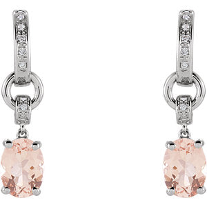 Orchid Morganite & Diamond J Hoop Dangle Earrings