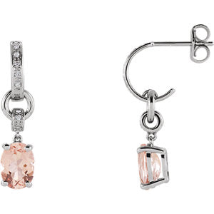 Orchid Morganite & Diamond J Hoop Dangle Earrings