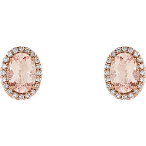 Plumeria Morganite & Diamond Halo Style Earrings