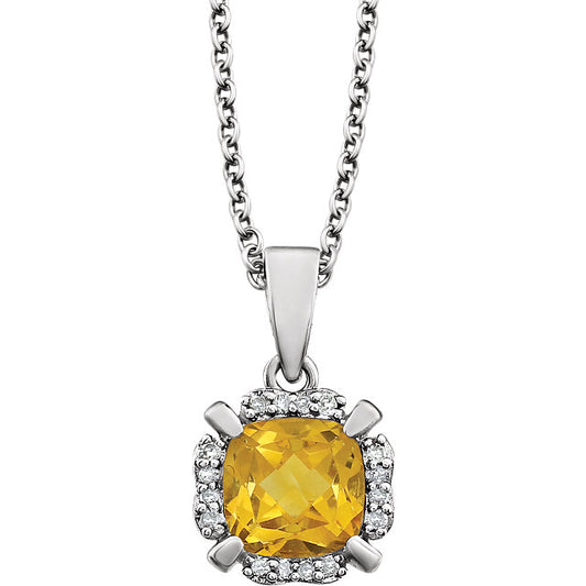 Peony Citrine & Diamond Halo Style Necklace