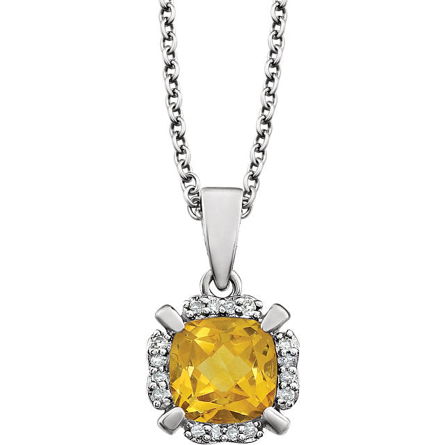 Peony Citrine & Diamond Halo Style Necklace