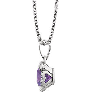 Peony Amethyst & Diamond Halo Style Necklace