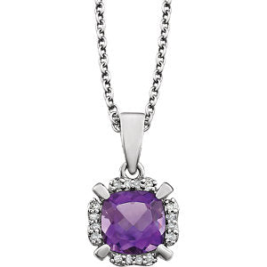 Peony Amethyst & Diamond Halo Style Necklace