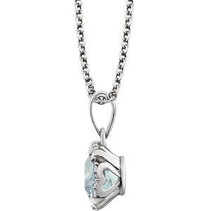 Peony Aquamarine & Diamond Halo Style Necklace