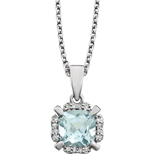 Peony Aquamarine & Diamond Halo Style Necklace