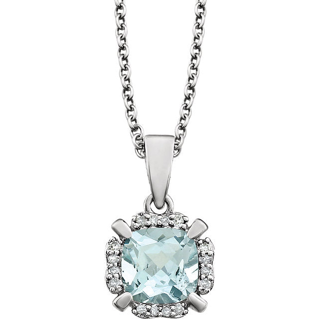 Peony Aquamarine & Diamond Halo Style Necklace