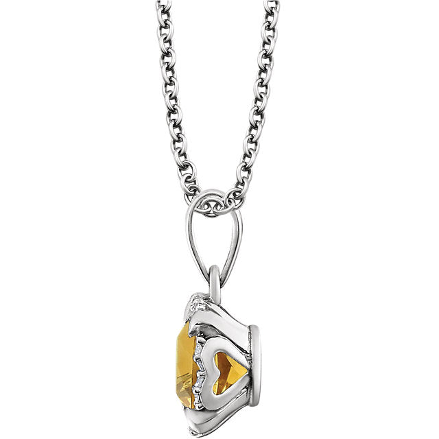 Peony Citrine & Diamond Halo Style Necklace