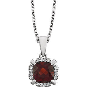 Peony Garnet & Diamond Halo Style Necklace