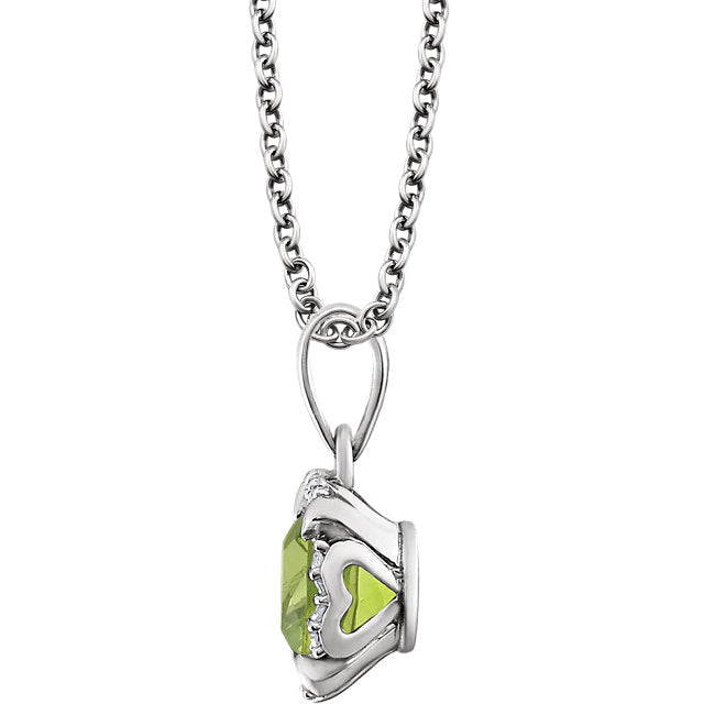 Peony Peridot & Diamond Halo Style Necklace