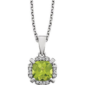 Peony Peridot & Diamond Halo Style Necklace