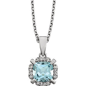 Peony Sky Blue Topaz & Diamond Halo Style Necklace