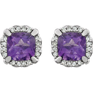 Peony Amethyst & Diamond Halo Style Earrings